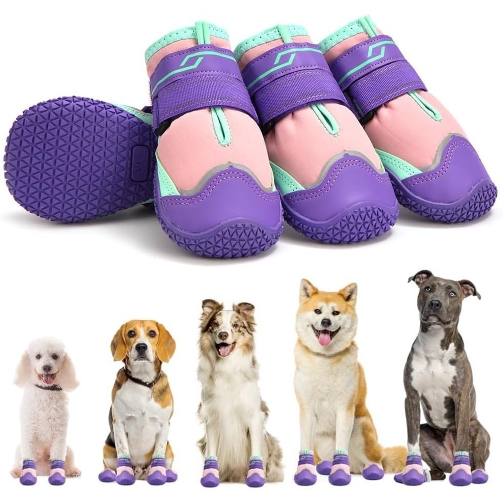 MUSIMC Dog Shoes Anti-Slip Boots Paw Protectors Purple Size 1 4 Pcs 3-10 lbs